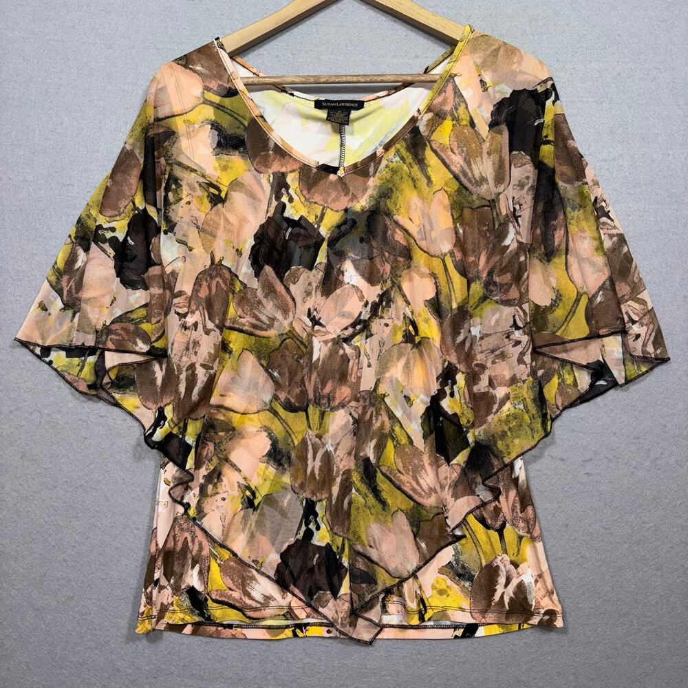 Susan‎ Lawrence Abstract Floral Blouse M Artsy Boho Retro Unique Statement